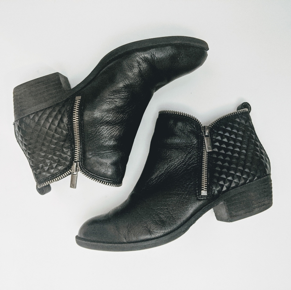 Lucky Brand Brenon Black Leather Ankle Zip Boots